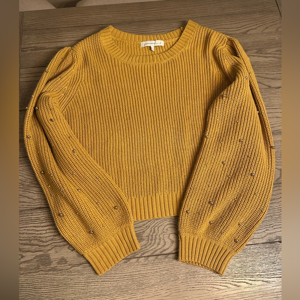 Generation K Elegant Mustard Sweater with Beaded Sleeves